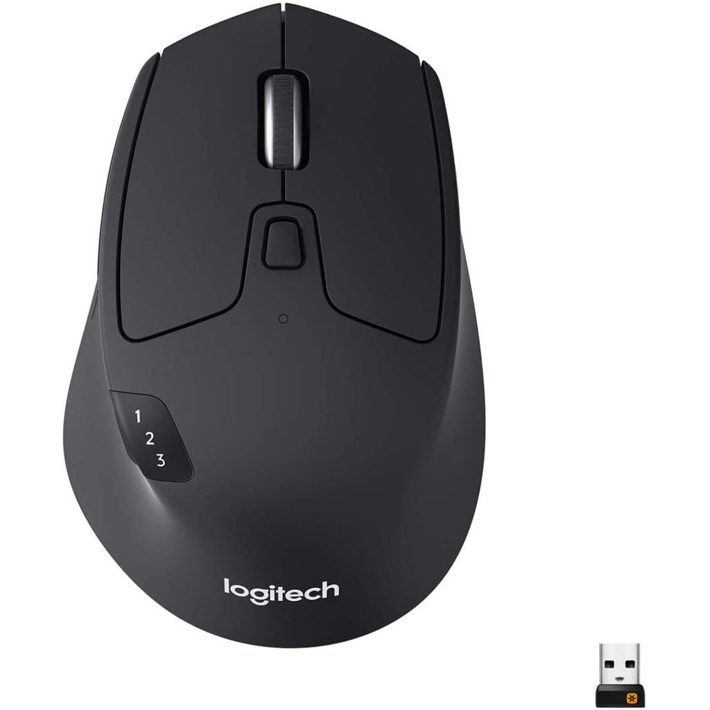 ⁦Logitech M720 Triathlon Wireless/Bluetooth  Mouse -  Hyper-Fast Scrolling - USB Unifying Receiver - Computer and Laptop - Black⁩ - الصورة ⁦1⁩