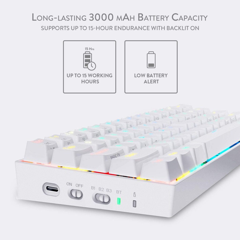 ⁦REDRAGON K530 Draconic RGB 60% Gaming Wireless Mechanical Keyboard - Brown Switches - White⁩ - الصورة ⁦3⁩