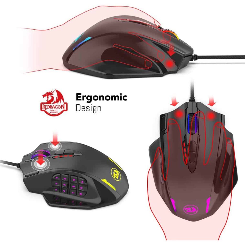 Redragon M908 Impact MMO Gaming Mouse - 12 Side Buttons - Optical Sensor 12,400DPI