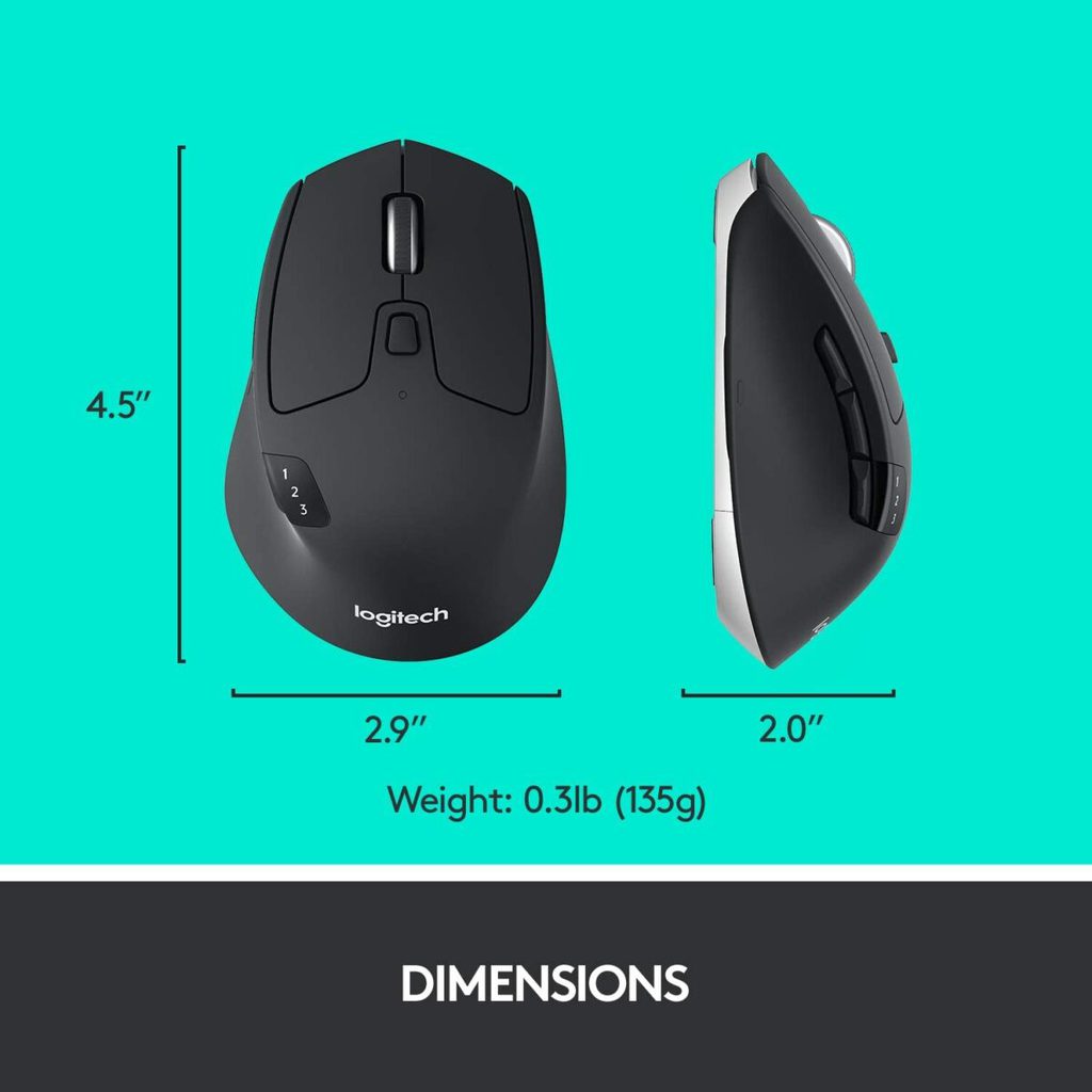 ⁦Logitech M720 Triathlon Wireless/Bluetooth  Mouse -  Hyper-Fast Scrolling - USB Unifying Receiver - Computer and Laptop - Black⁩ - الصورة ⁦4⁩