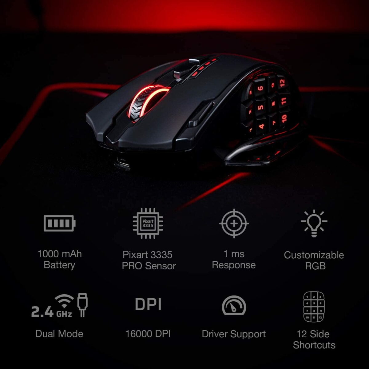 Redragon M913 Impact Elite Wireless Gaming Mouse - 16,000 DPI