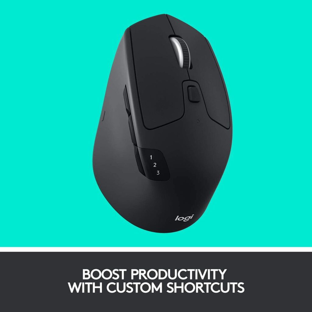 ⁦Logitech M720 Triathlon Wireless/Bluetooth  Mouse -  Hyper-Fast Scrolling - USB Unifying Receiver - Computer and Laptop - Black⁩ - الصورة ⁦3⁩