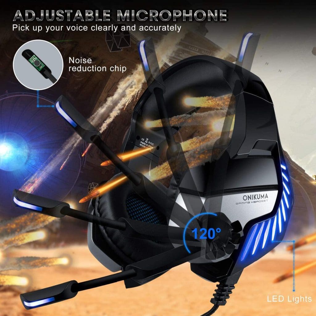 ONIKUMA K5 Pro Blue LED Gaming Headset – Stereo – Noise canceling Microphone – Xbox One/PS4/PS5/PC – Black - Image 3