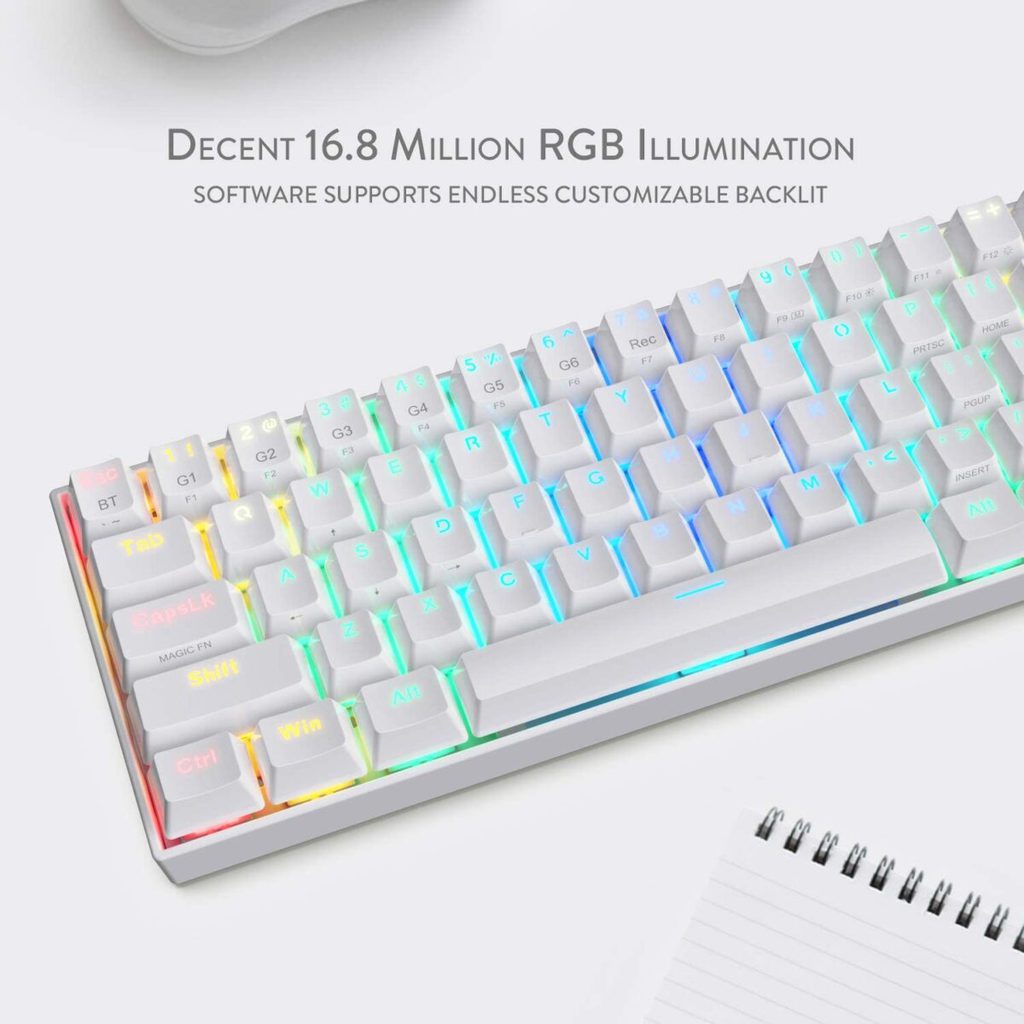⁦REDRAGON K530 Draconic RGB 60% Gaming Wireless Mechanical Keyboard - Brown Switches - White⁩ - الصورة ⁦5⁩