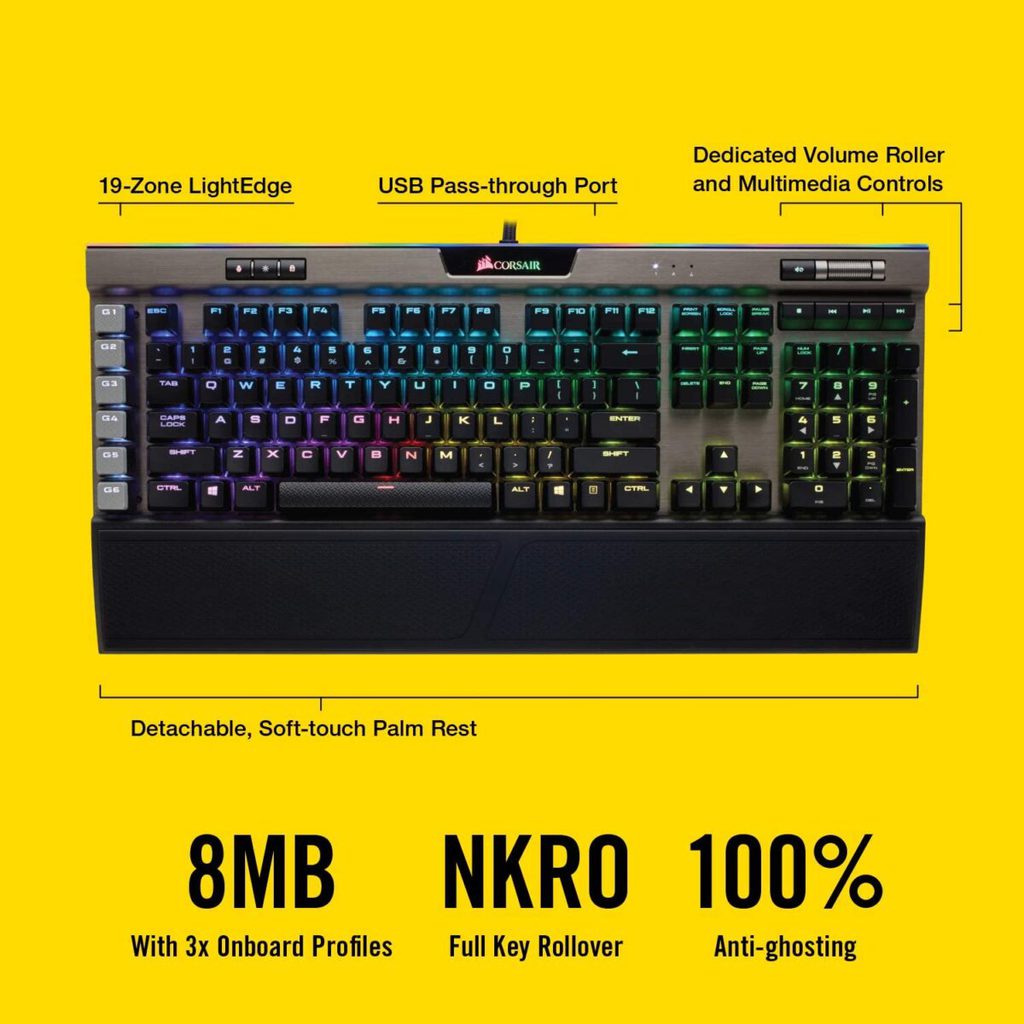 Corsair K95 RGB Platinum Mechanical Gaming Keyboard - Fastest Cherry MX Speed - USB Passthrough & Media Controls - Aluminum Finish - GunMetal - Image 4