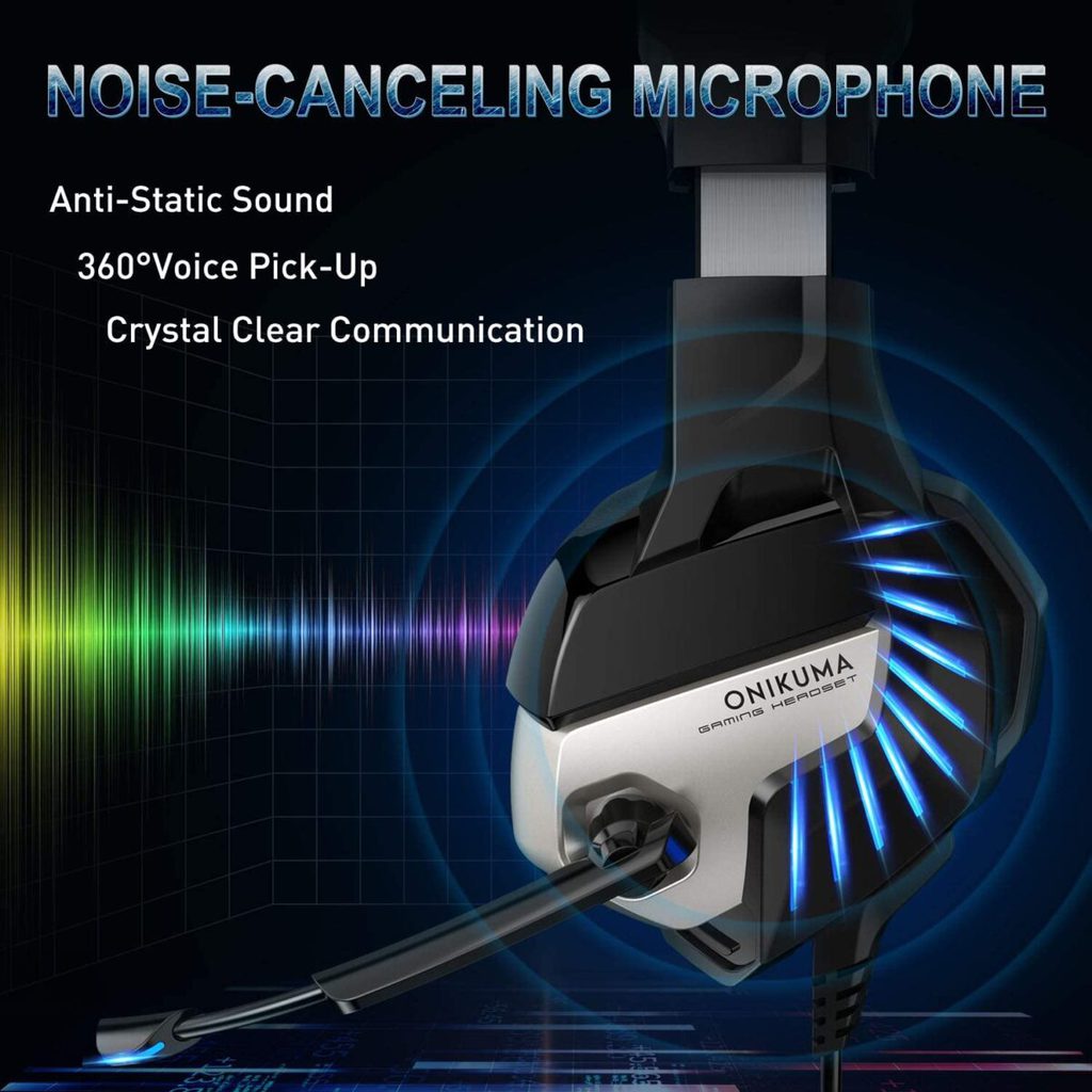 ONIKUMA K5 Pro Blue LED Gaming Headset – Stereo – Noise canceling Microphone – Xbox One/PS4/PS5/PC – Black - Image 4