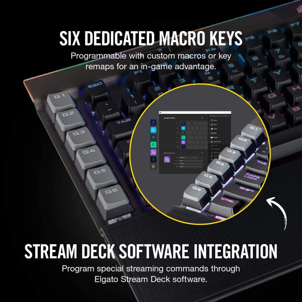 Corsair K95 RGB Platinum Mechanical Gaming Keyboard - Fastest Cherry MX Speed - USB Passthrough & Media Controls - Aluminum Finish - GunMetal - Image 3