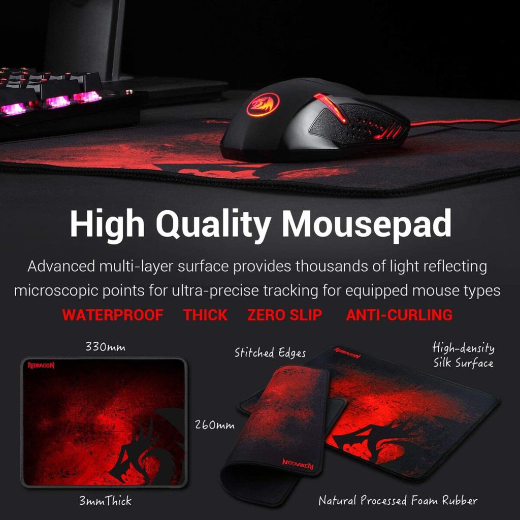 Redragon M601-BA Gaming Mouse and Mouse Pad Combo - 6 Button Mouse, 3200 DPI - Large Mouse Pad P016 - Image 2