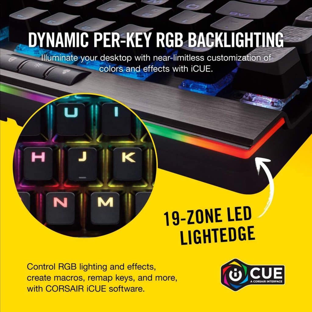 Corsair K95 RGB Platinum Mechanical Gaming Keyboard - Fastest Cherry MX Speed - USB Passthrough & Media Controls - Aluminum Finish - GunMetal - Image 6
