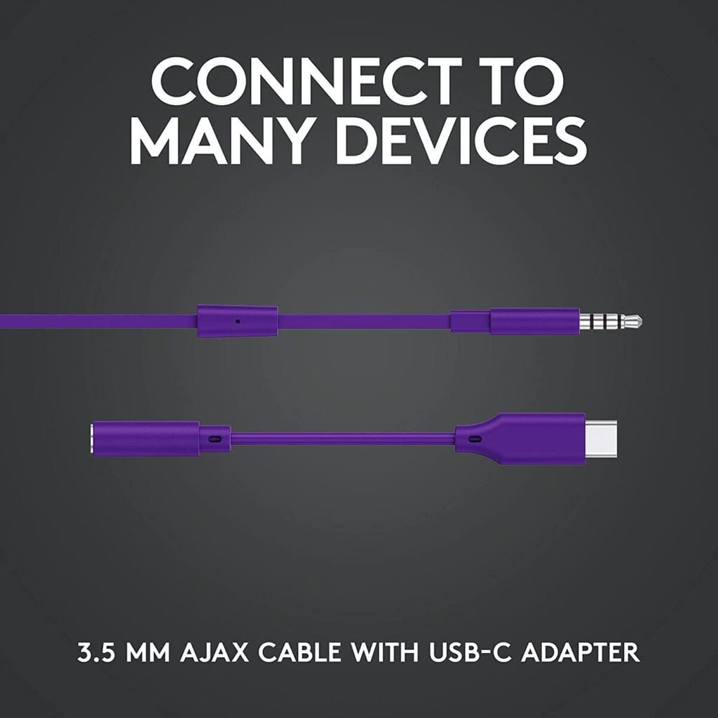 Logitech G333 Gaming Earphones with Gaming-Grade Dual Drivers with USB-C Adapter & in-line Mic and Volume Control with 3.5mm aux - Purple