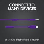 Logitech G333 Gaming Earphones with Gaming-Grade Dual Drivers with USB-C Adapter & in-line Mic and Volume Control with 3.5mm aux - Purple