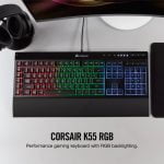 Corsair K55 RGB Membrane Gaming Keyboard (6 Programmable Macro Keys, 3-Zone RGB Backlighting, Multimedia Controls
