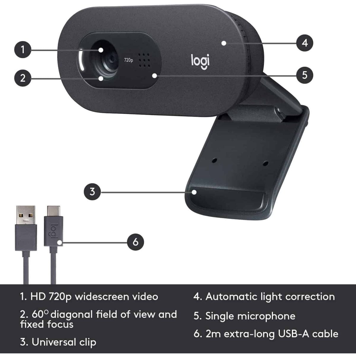 Logitech C505 HD WebCam 720p/30fps Video - Noise Reducing Microphone