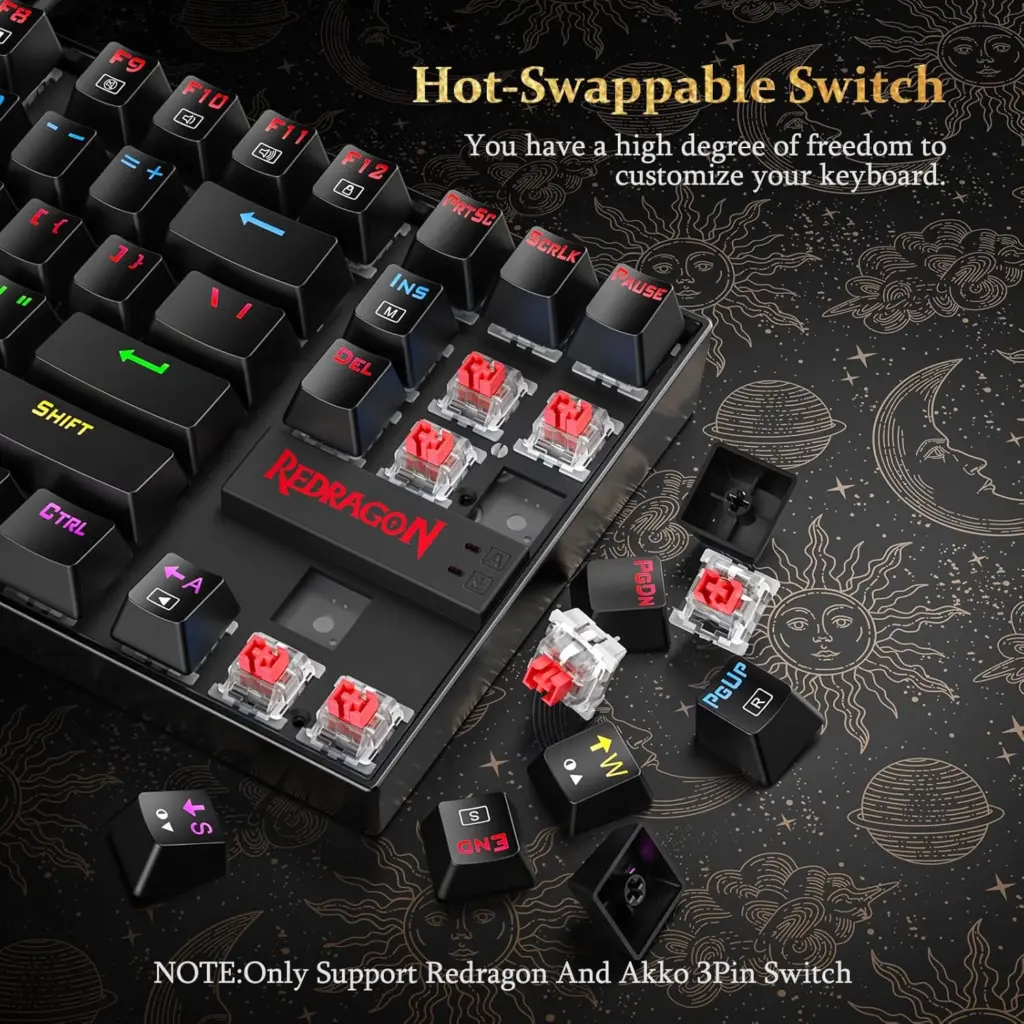 Redragon K552 KUMARA Mechanical Gaming Keyboard - Red Switches - Rainbow (Black)