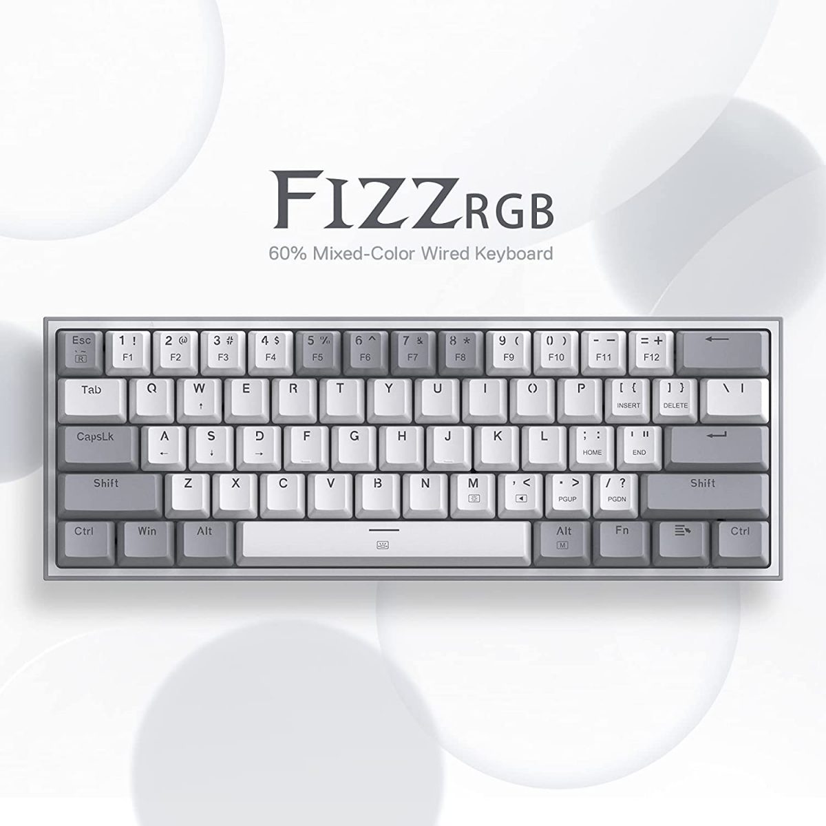 REDRAGON K617 Fizz RGB 60% Gaming Mechanical Keyboard - Red Switches (White Grey)