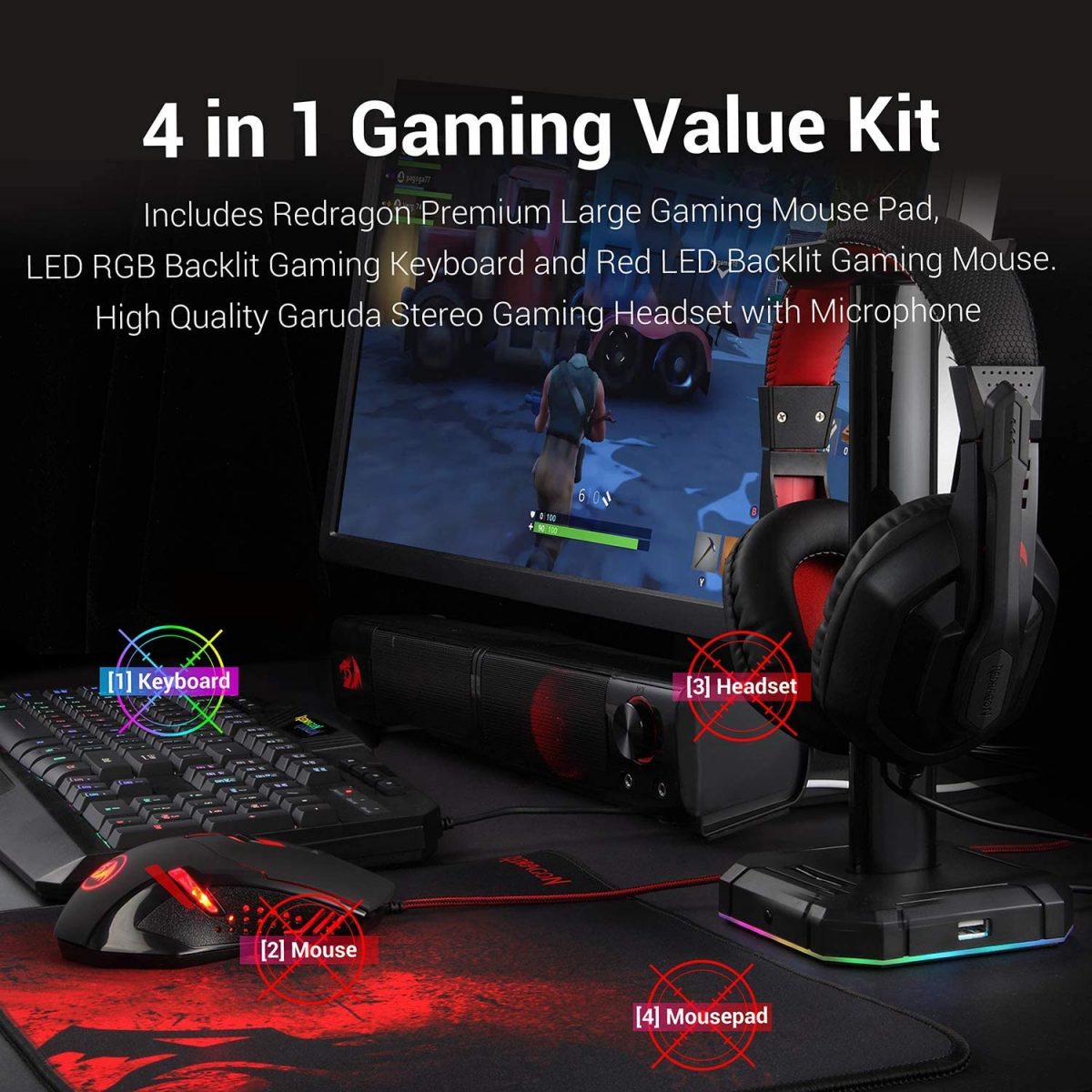 Redragon S101-BA 4 in 1 Gaming Combo RGB Gaming Keyboard and Mouse, Gaming Mouse Pad, Gaming Headset