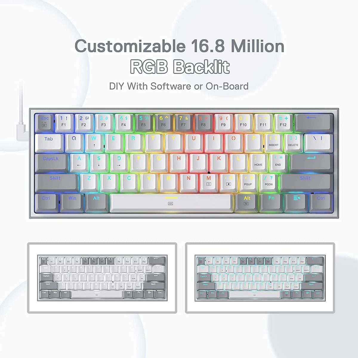 REDRAGON K617 Fizz RGB 60% Gaming Mechanical Keyboard - Red Switches (White Grey)