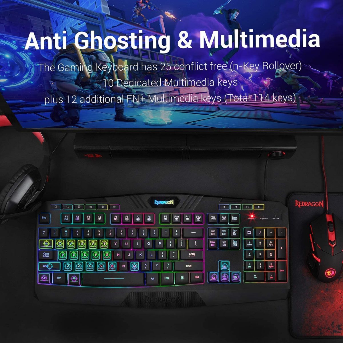 Redragon S101-BA 4 in 1 Gaming Combo RGB Gaming Keyboard and Mouse, Gaming Mouse Pad, Gaming Headset