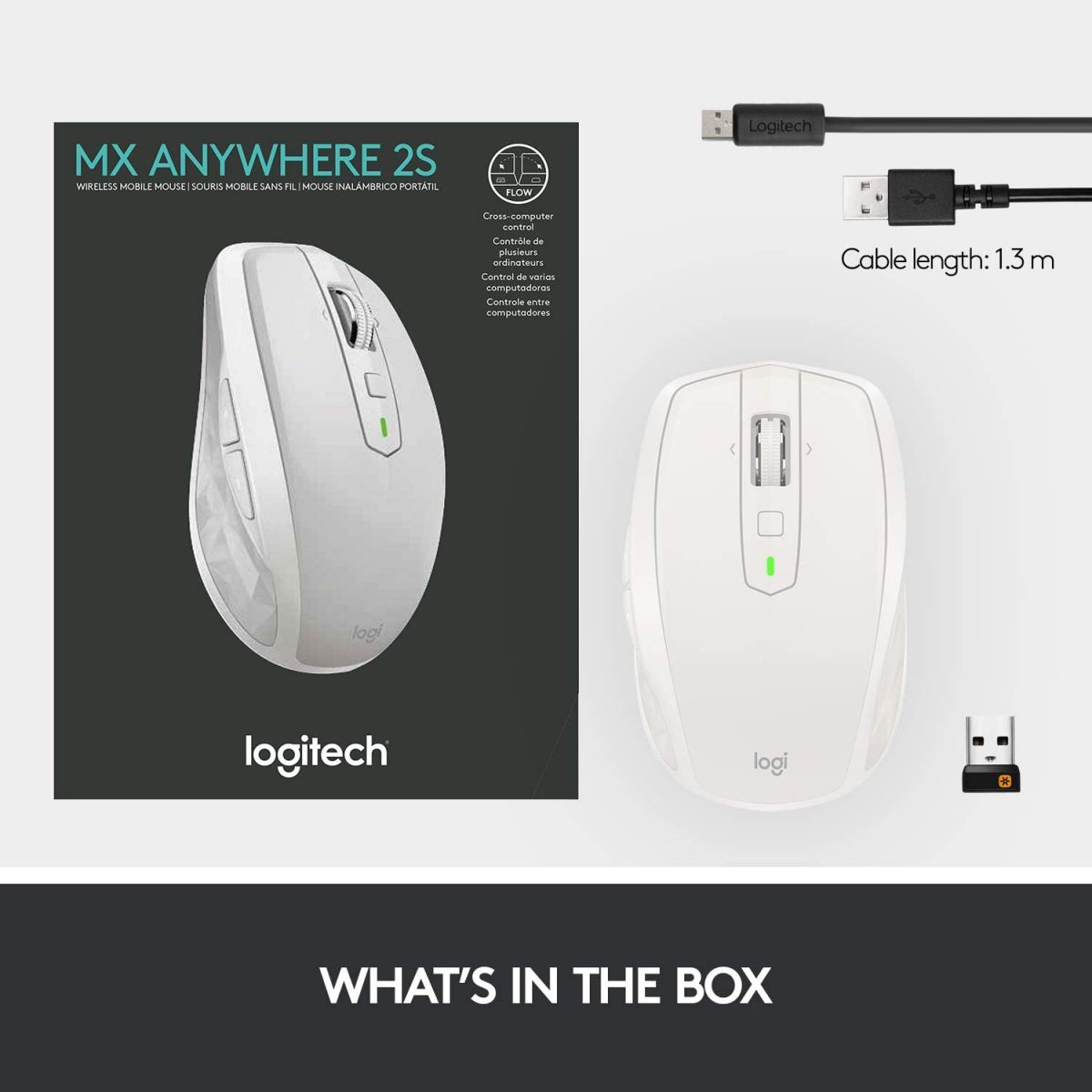 Logitech MX ANYWHERE 2S Compact Wireless Mouse (Light Grey)