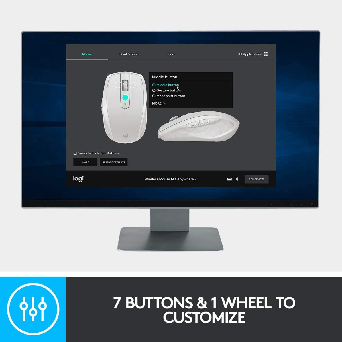 Logitech MX ANYWHERE 2S Compact Wireless Mouse (Light Grey)