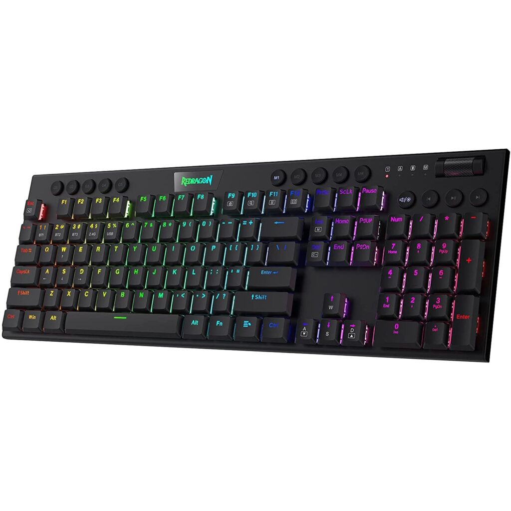 REDRAGON K618 Horus RGB Gaming Wireless Mechanical Keyboard - Low Profile Red Switches (Black)