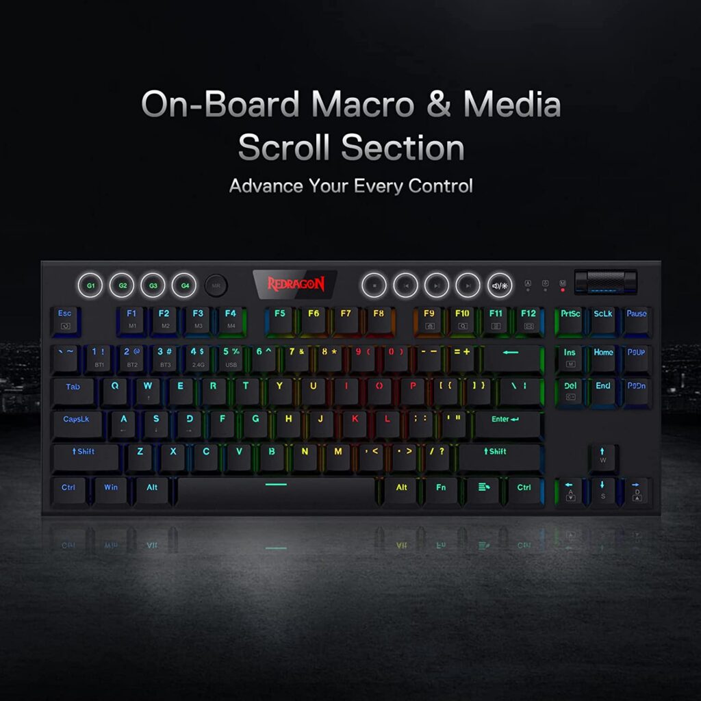 REDRAGON K621 Horus TKL RGB Gaming Wireless Mechanical Keyboard - Low Profile Red Switches (Black)