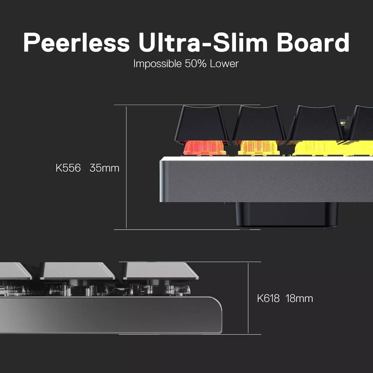 REDRAGON K618 PRO Horus RGB Gaming Wireless Mechanical Keyboard - Low Profile Red Switches WinMac (Black)