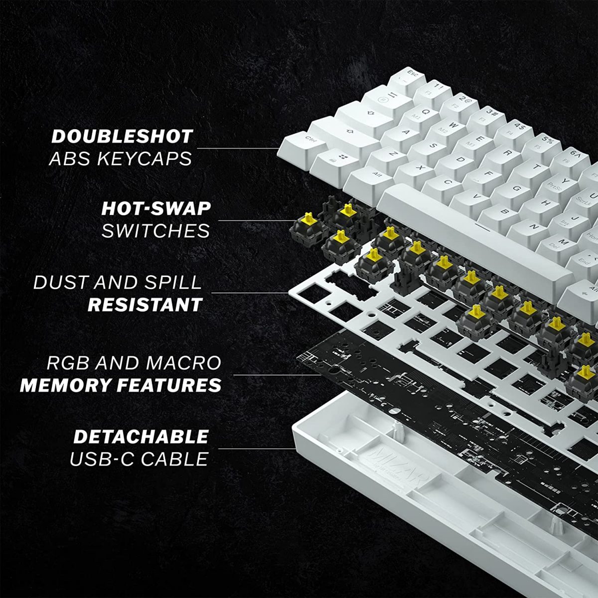 HK GAMING GK61 Gaming Keyboard - Optical Yellow Switch (White)