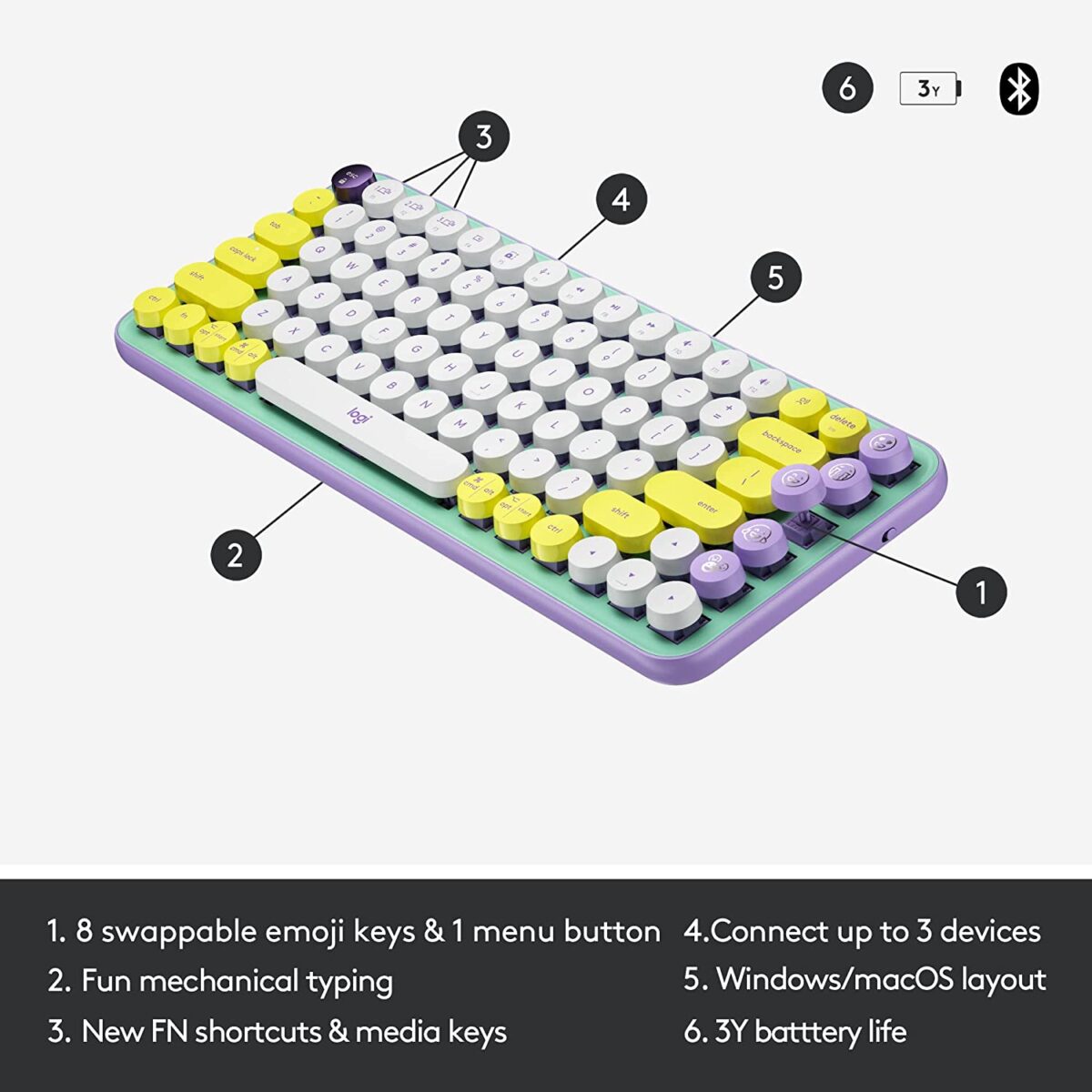 Logitech POP Keys Mechanical Wireless Keyboard (Daydream Mint)