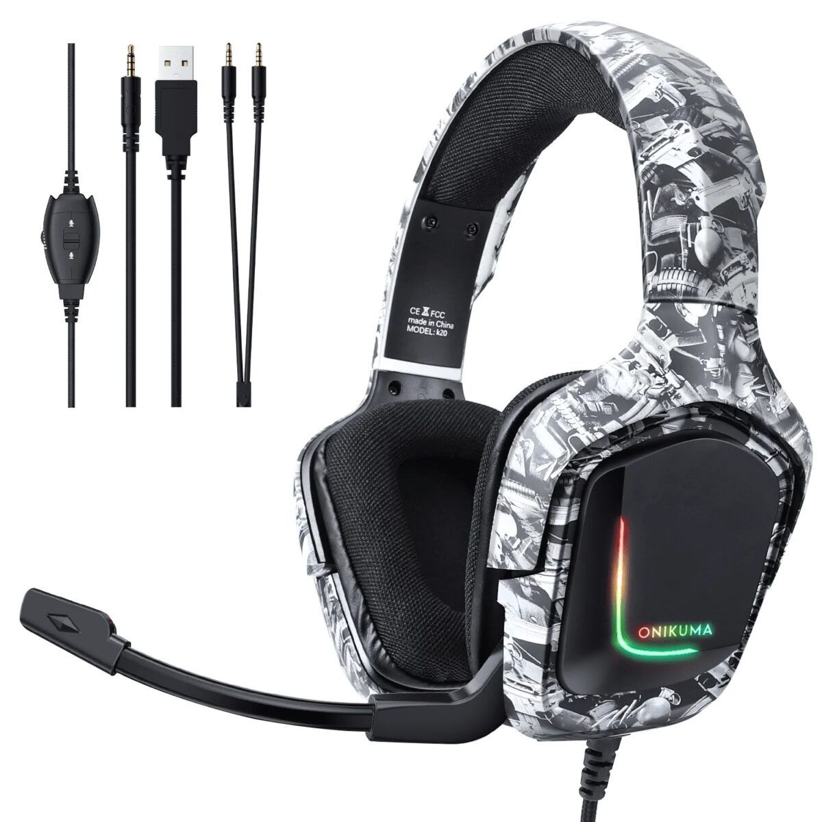 ONIKUMA K20 RGB Gaming Headset – Stereo – Noise canceling Mic – (camouflage) - Image 1
