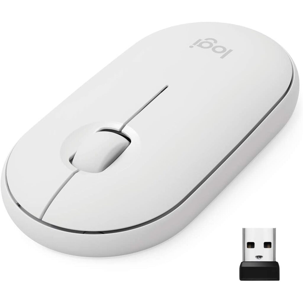 LOGITECH PEBBLE M350 Silent Wireless and Bluetooth Mouse (White)