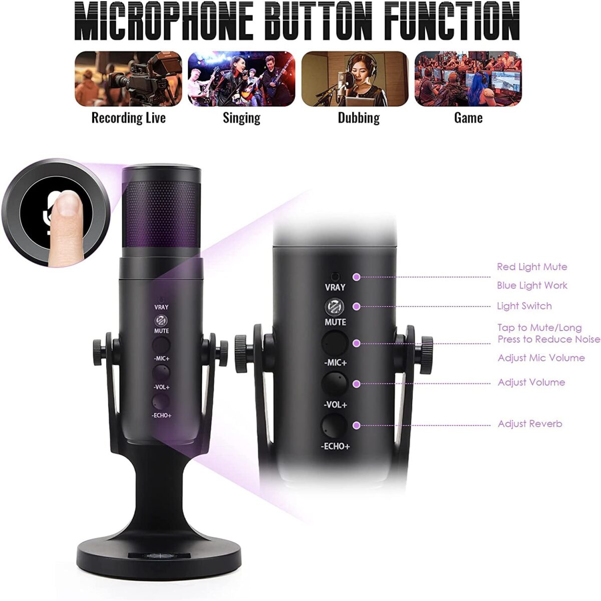 USB RGB Gaming Condenser Podcast Microphone