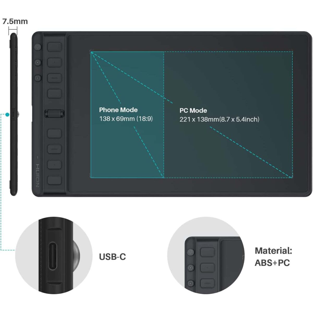 HUION Inspiroy 2 H951P Graphic Drawing Tablet - 9 x 5 inch Medium (Black)