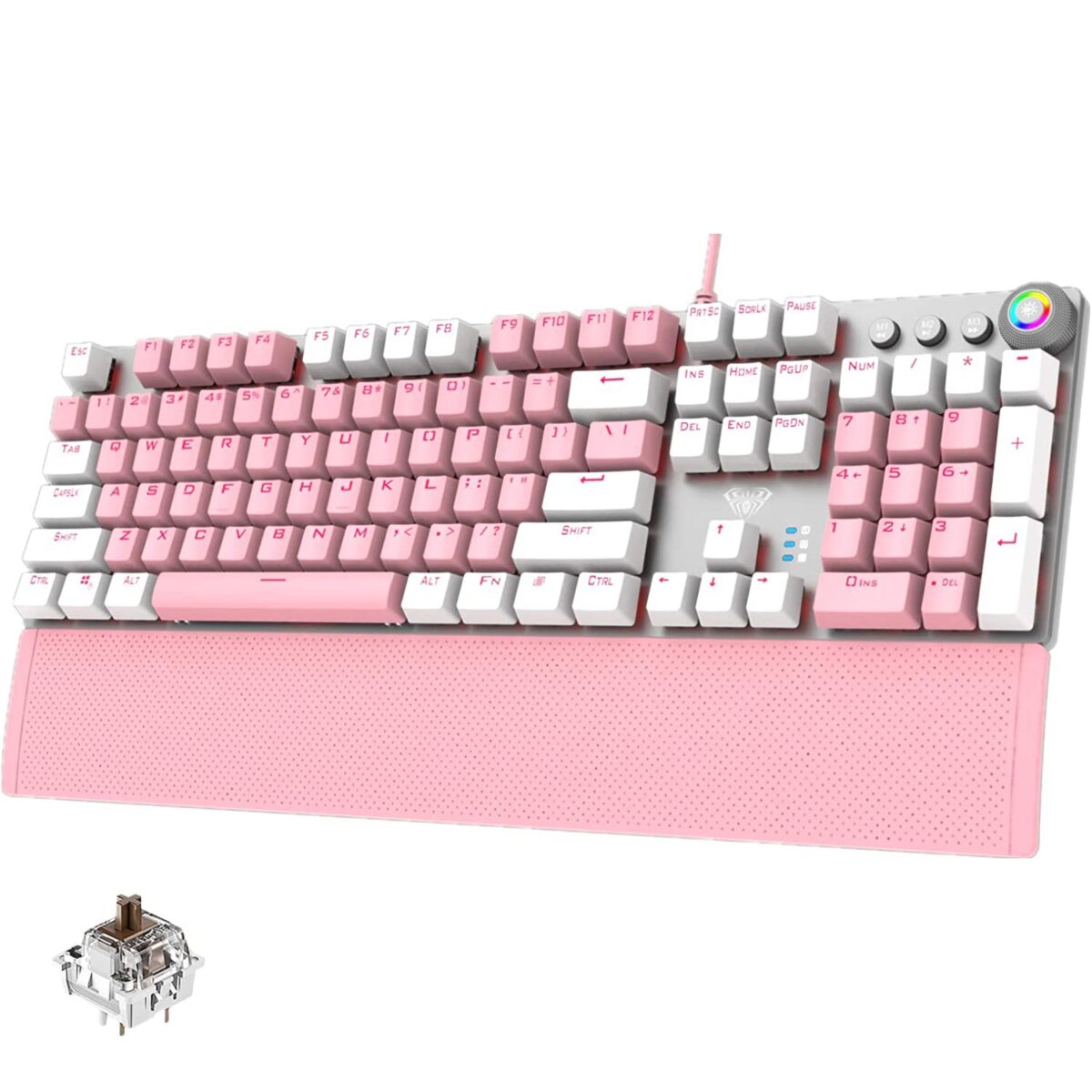 Aula WIND F2088 Gaming Mechanical Keyboard - Brown Switch (Pink White)