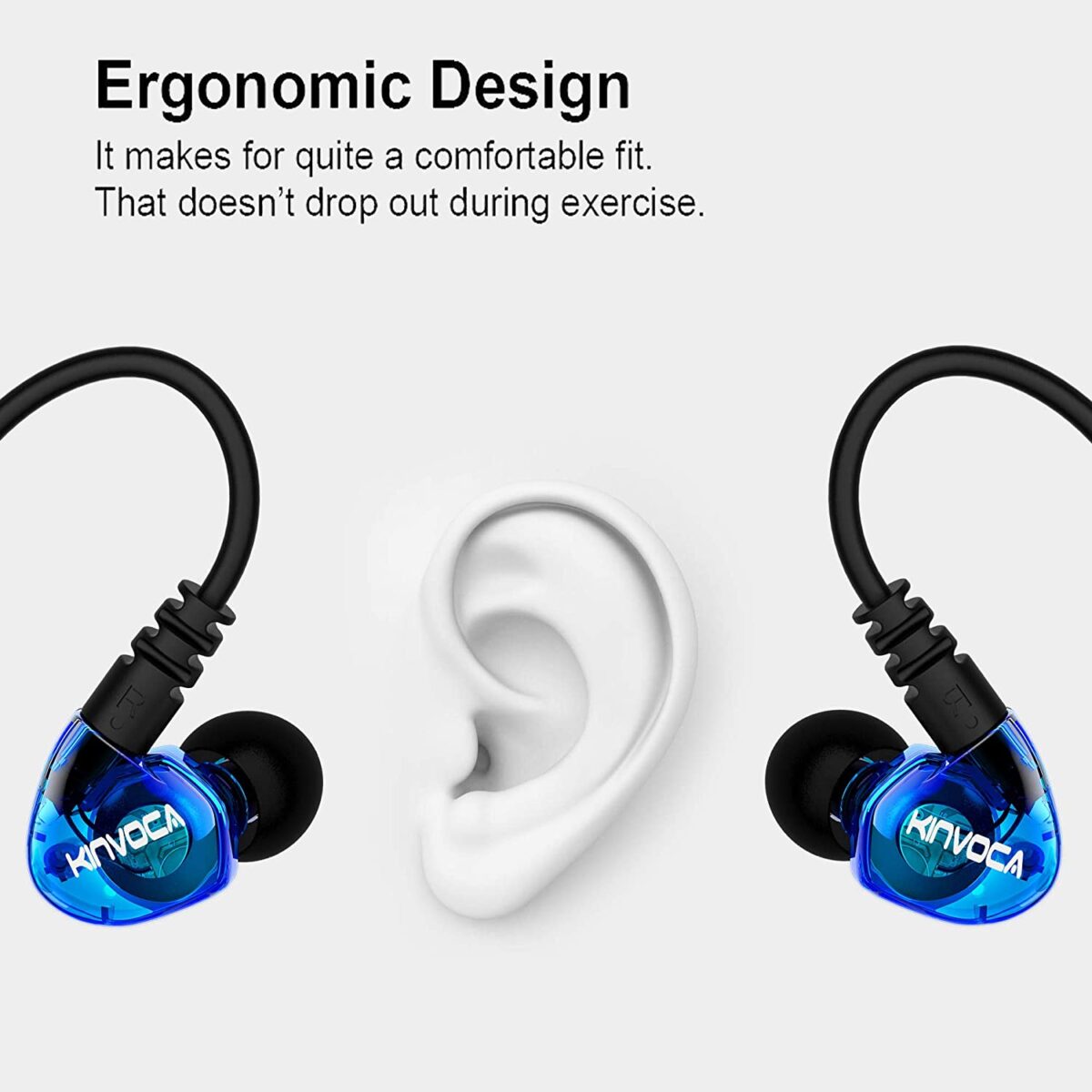 KINVOCA Sweatproof Running Earphones (Clear Blue)