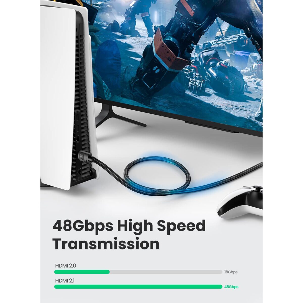 UGREEN HDMI 2.1 8K Ultra High Speed HDMI Cord Braided 48Gbps 4K@120Hz 8K@60Hz (2M)