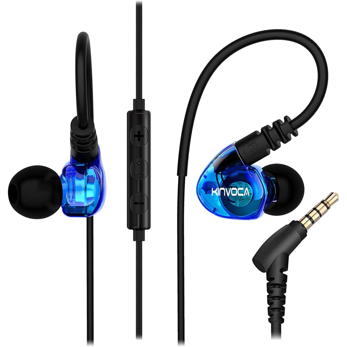 KINVOCA Sweatproof Running Earphones (Clear Blue)