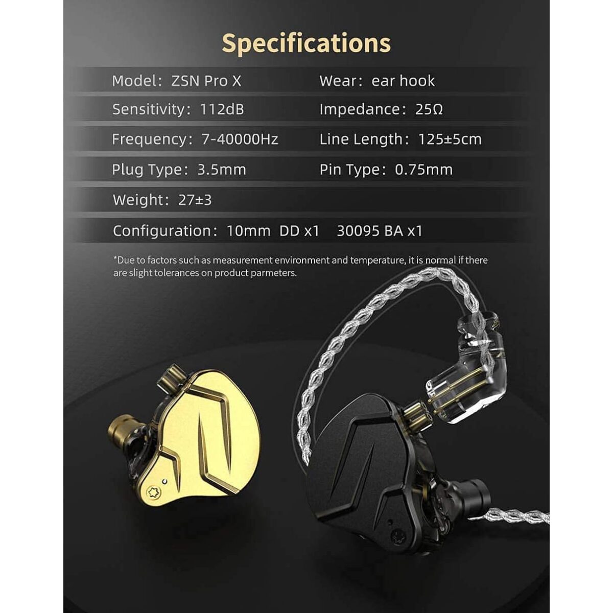 KZ ZSN Pro X in Ear Monitor Dual Driver Earphone With Mic (Gold)