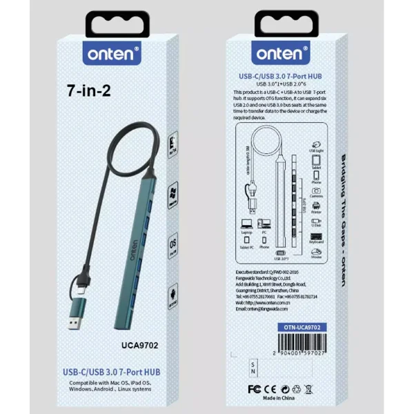 ONTEN UCA9702 USB C + USB 3.0 to 7 USB Ports for MacBook Pro, iMac 2021, USB Splitter Aluminum Alloy