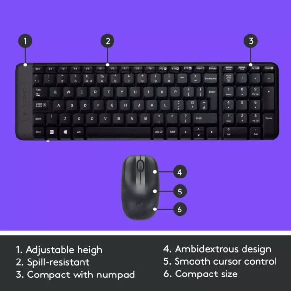 LOGITECH MK220 WIRELESS KEYBOARD AND MOUSE COMBO (Arabic)