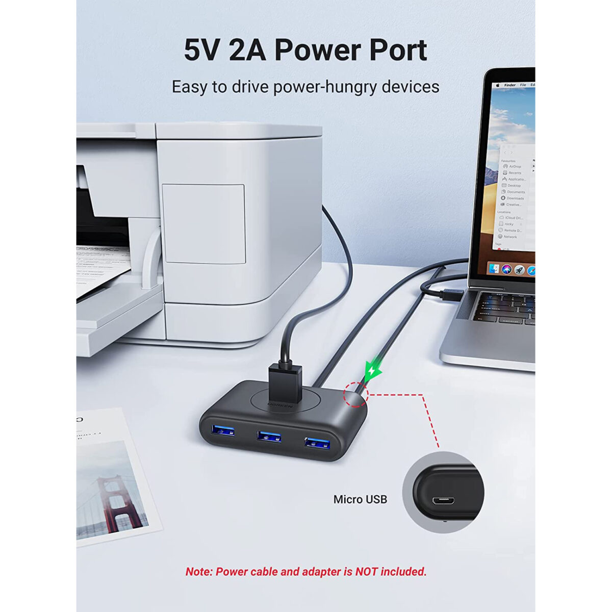UGREEN USB Hub, 4-Port USB 3.0 Hub with 1M Extension Cable