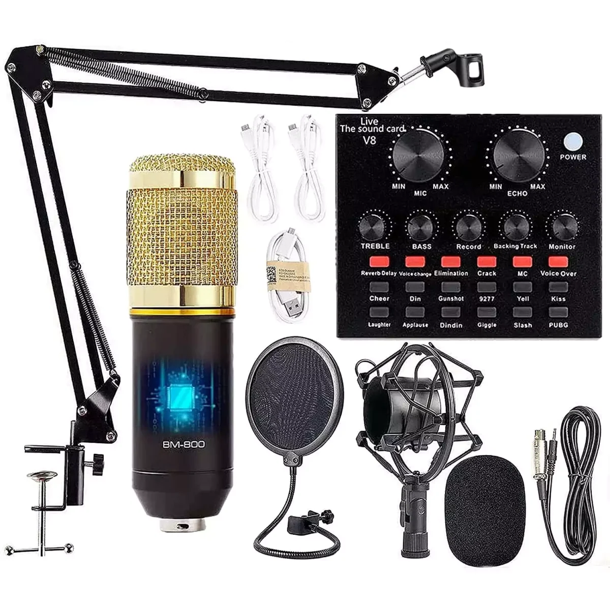 BM-800 Microphone + V8 Sound Card + Microphone Stand