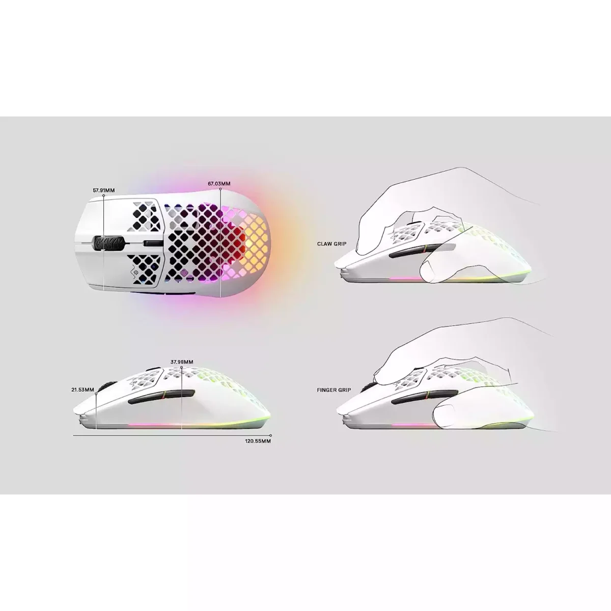 SteelSeries Aerox 3 Wireless, Bluetooth & Wired Gaming Mouse - 18,000 CPI (2022 White Edition)