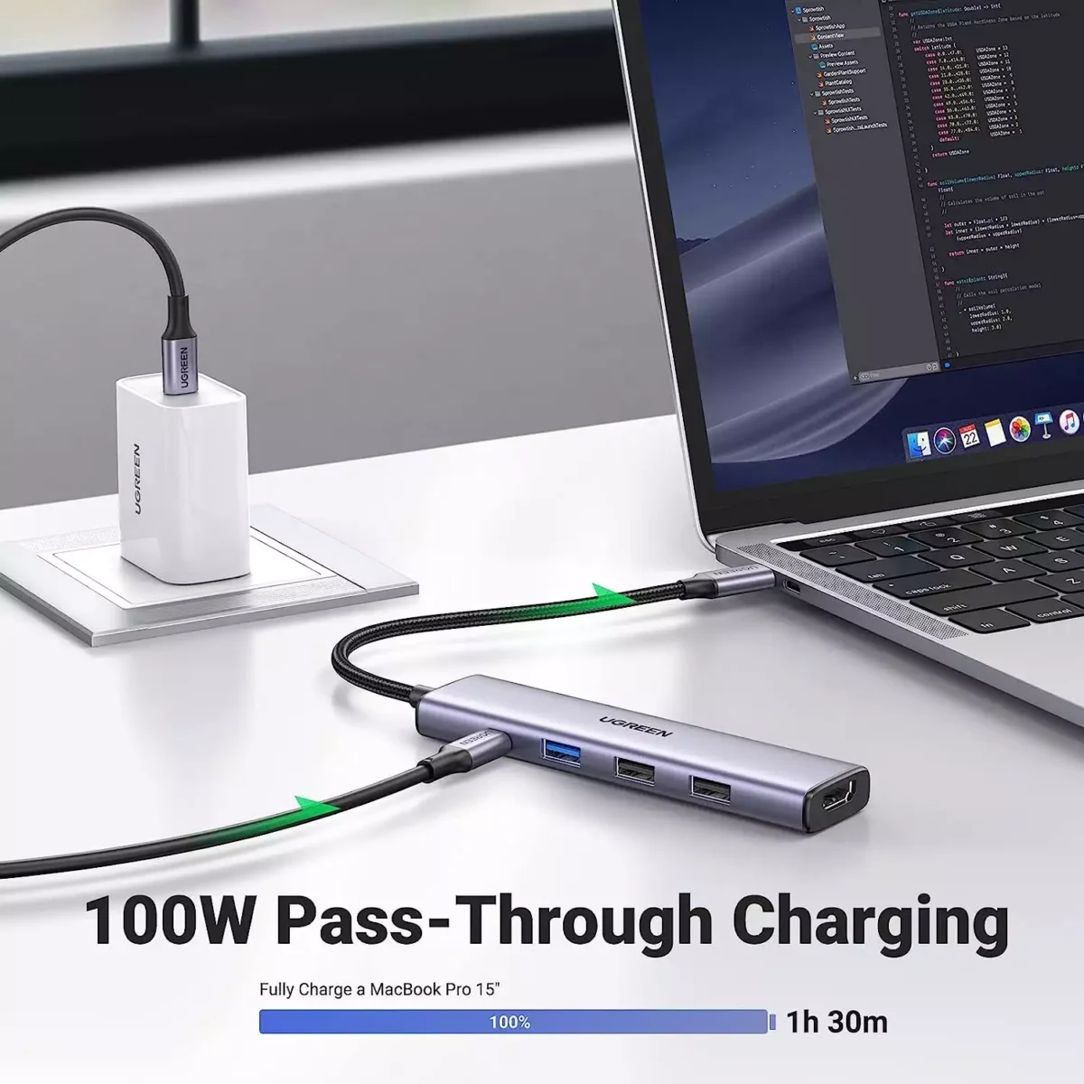 UGREEN Revodok 5-in-1 USB-C Hub with 4K HDMI, 100W Power Delivery, 3 USB-A Data Ports