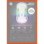 SteelSeries Aerox 3 Wireless, Bluetooth & Wired Gaming Mouse - 18,000 CPI (2022 White Edition)