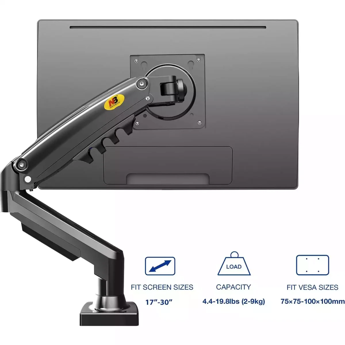 NB North Bayou Monitor Arm for 17-30 inch Stand Height Adjustable Mount Bracket Full Motion Gas Spring VESA 75/100mm Weight 2-9kg