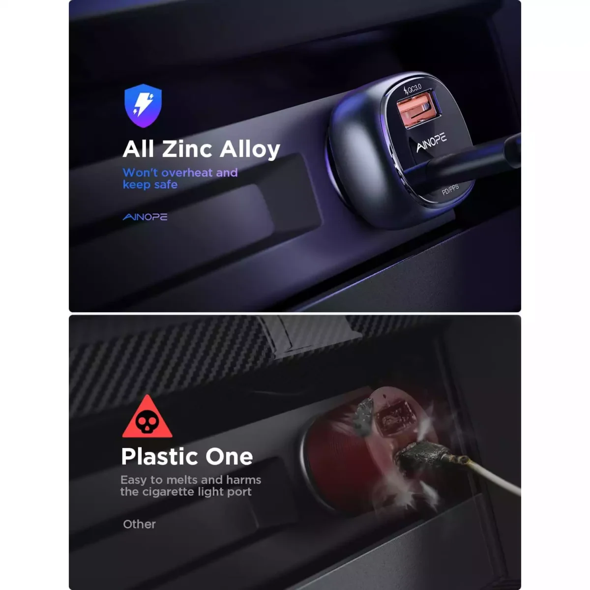 AINOPE 66W USB C Car Charger