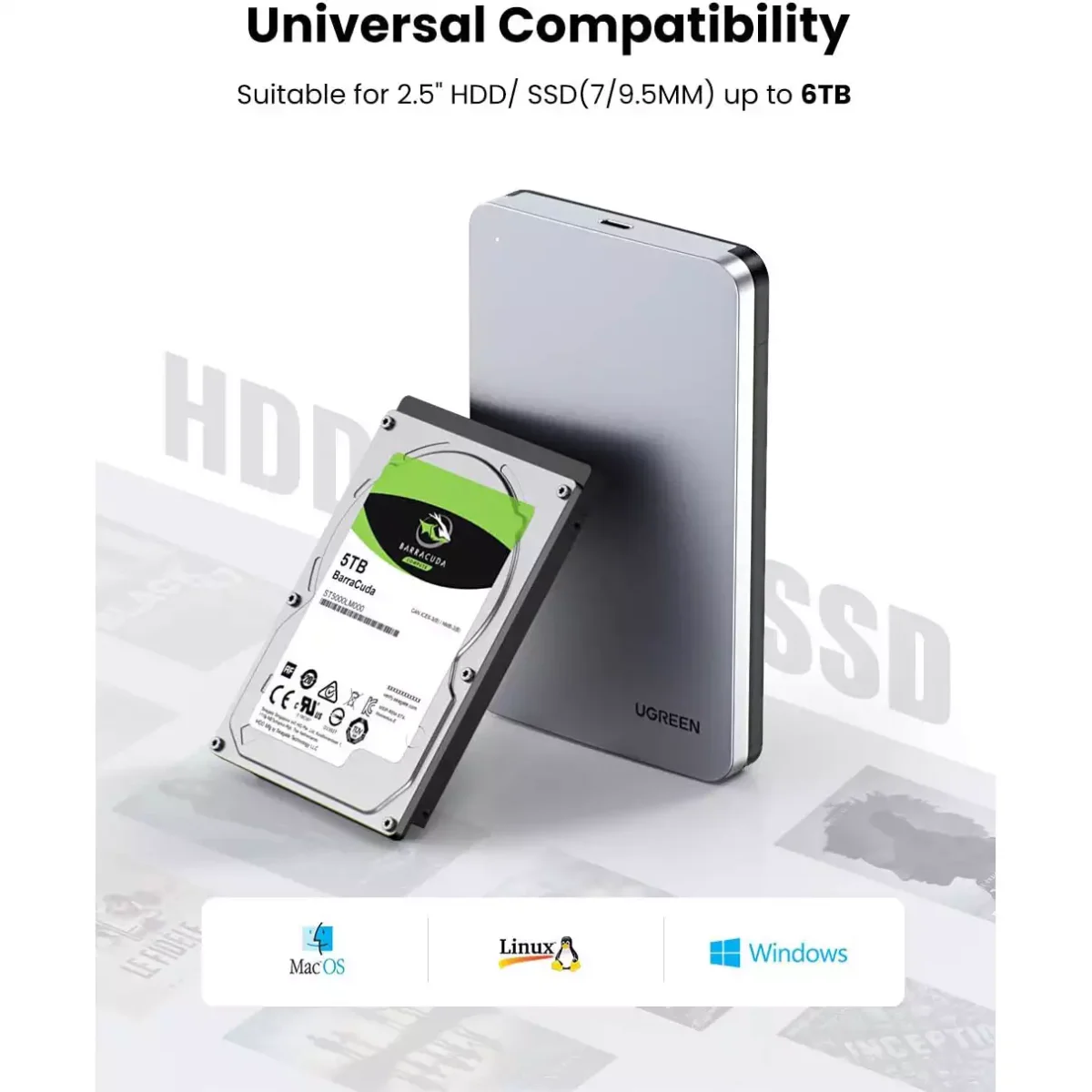 UGREEN Hard Drive Enclosure for 2.5" SATA SSD HDD Aluminum USB C to SATA Adapter USB 3.1 Gen 2 Support