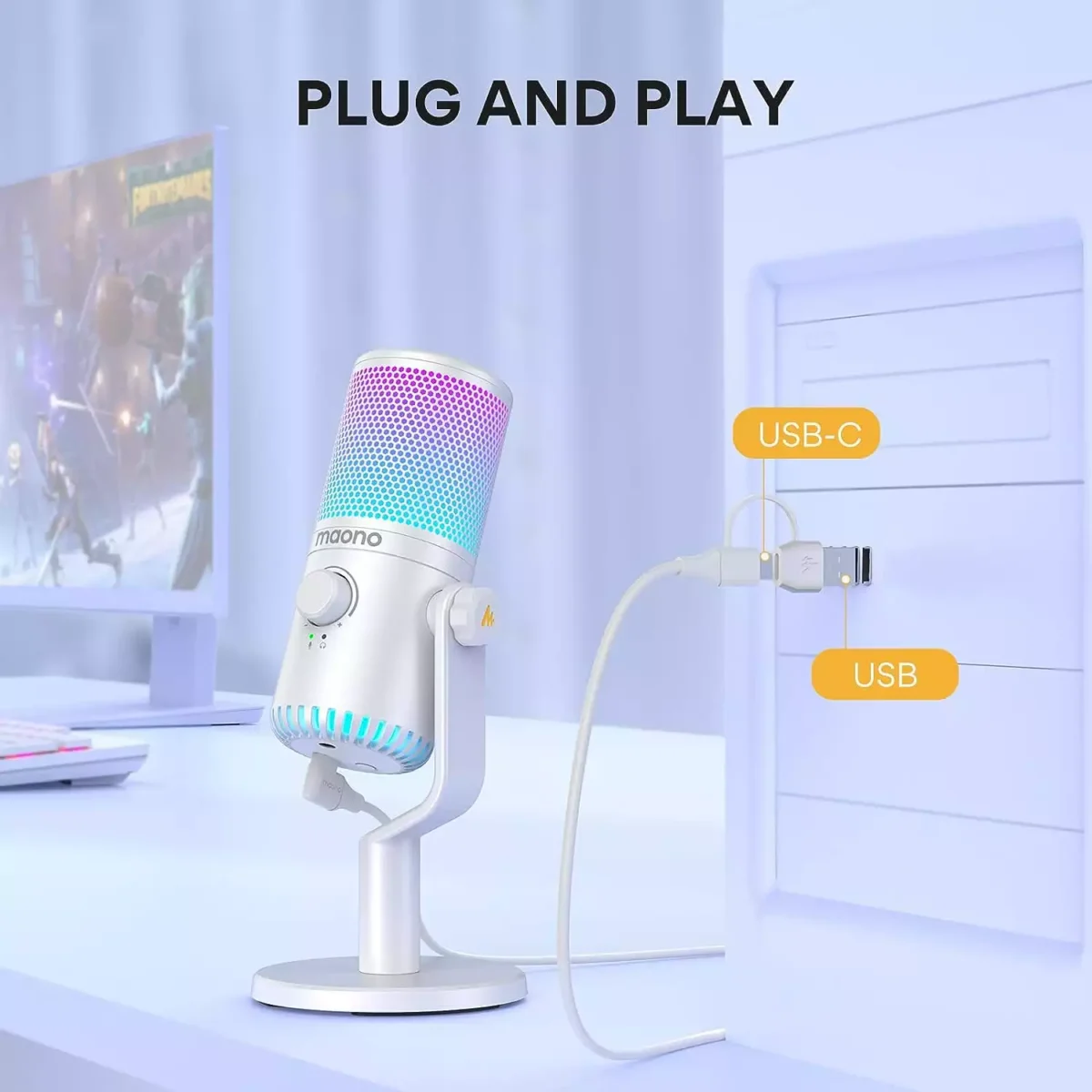 MAONO DM30 RGB USB Gaming Microphone (White)