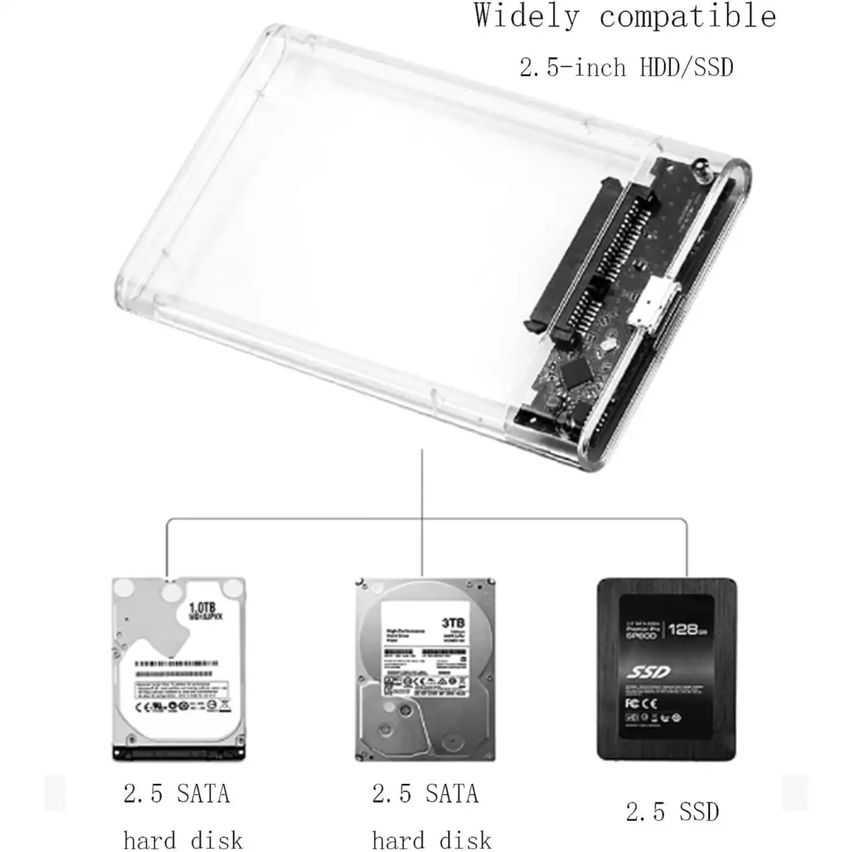 2.5 SATA to USB 3.0 External Hard Drive Enclosure for 2.5 Inch SSD & HDD 9.5mm 7mm External Hard Drive Case Supports